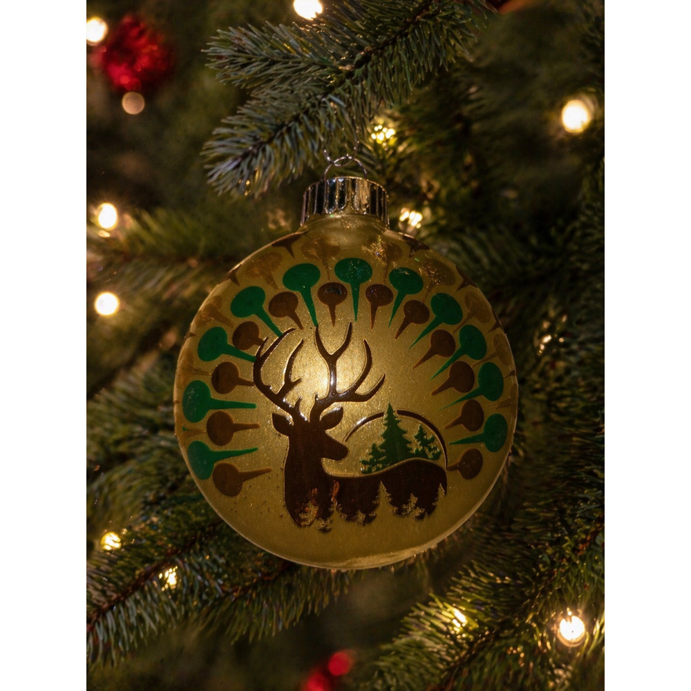 Vintage Gold Deer Christmas Ornament Woodland Cabin Tree Holiday Decor Rustic
